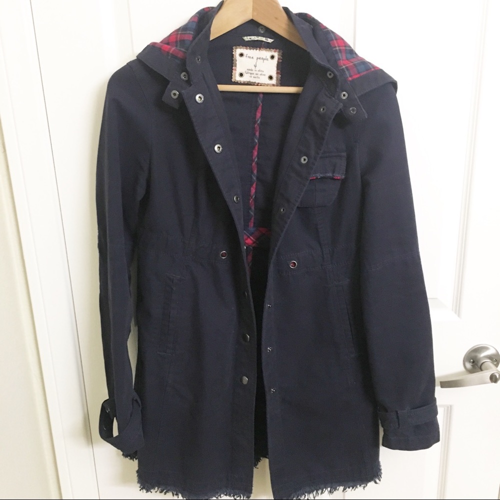 Free People Plaid Hooded Utility Jacket
